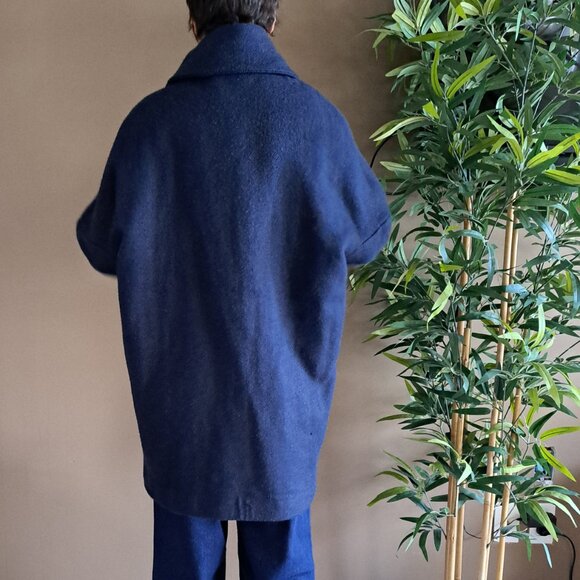 Avant Garde Dark blue cropped sleeve wool blend coat - Small - Picture 3 of 7